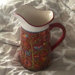 Colorful pitcher with birds and flowers, Bico brand.